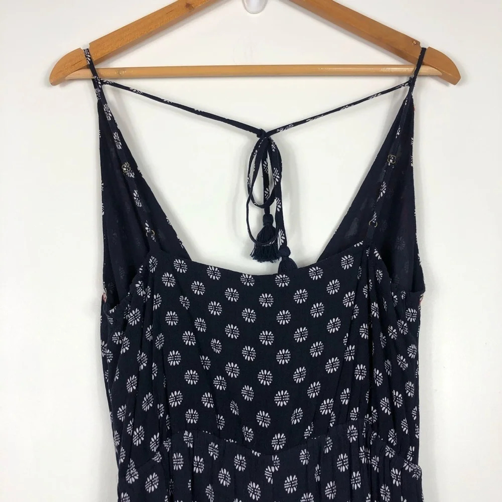 1.State | Navy Embroidered Wide Leg Slit Jumpsuit - Picture 6 of 8